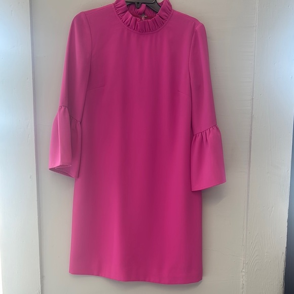 J. Crew Hot Prink Ruffle Neck Dress Size 4 - Picture 2 of 5